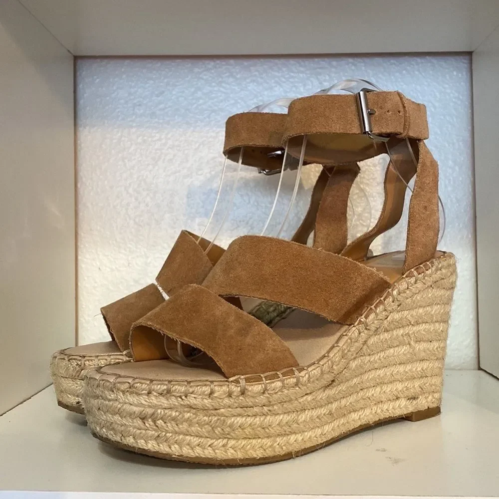 Dolce Vita Shayla Espadrille Wedge Sandals 8.5 Tan Suede Platform Summer Heels